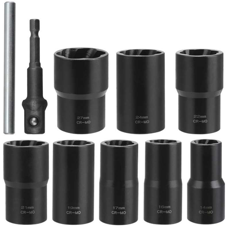 10件受损生锈螺母轮胎螺丝取出器拆卸工具大飞加长套筒套装反牙