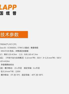 缆普LAPP电线电缆UNITRONIC? LIYCY （TP）铜芯多股装修护套线