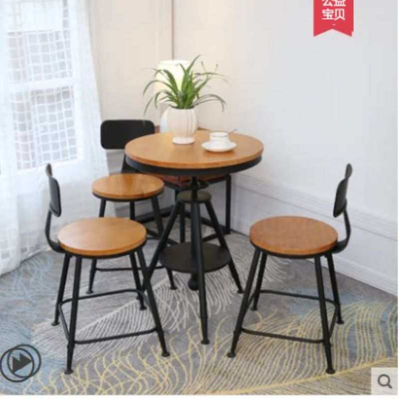 北欧咖啡厅桌椅组合铁艺阳台奶茶店休闲桌椅三件套实木小圆桌茶几
