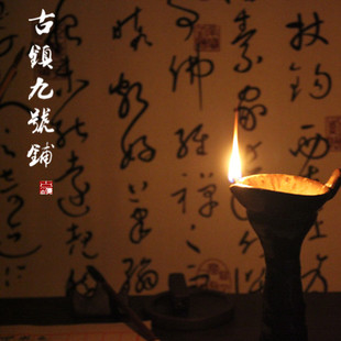 宋代陶瓷酥油灯仿古代书房烛台中式 古典陶瓷煤油灯茶道复古摆件