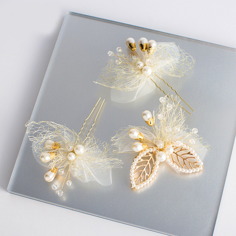 儿童头饰发饰女童公主发箍韩式女孩发卡边夹金色花朵发夹花童饰品