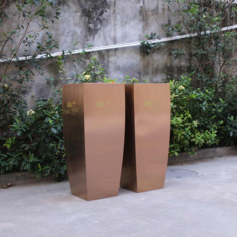 4S店装饰 不锈钢花盆 LOGO 定制户外 梯形花钵 金属花器 组合花箱