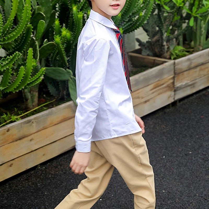儿童卡其色长裤子小学生米色休闲裤男女孩春秋季纯棉英伦西装校服