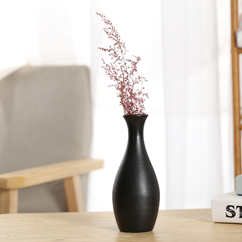 陶瓷黑色复古小花瓶花插黑陶净瓶梅瓶胆瓶葫芦简约中国风禅意摆件