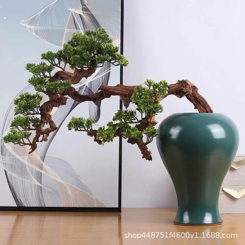 酒店前台过道绿植工艺品家居样板房仿真迎客松摆件会所橱窗装饰品