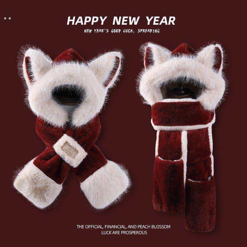 帽子围巾一体女士冬季加厚狐狸耳朵毛绒保暖骑行护耳围脖三件套,服饰配件/皮带/帽子/围巾,二件套,淘宝优惠券,粉丝福利购,淘宝优惠卷