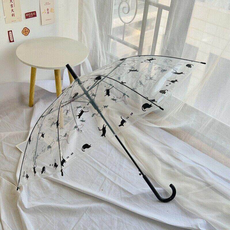日系慵懒的猫透明雨伞高颜值全自动可爱清新耐用折叠短柄雨伞