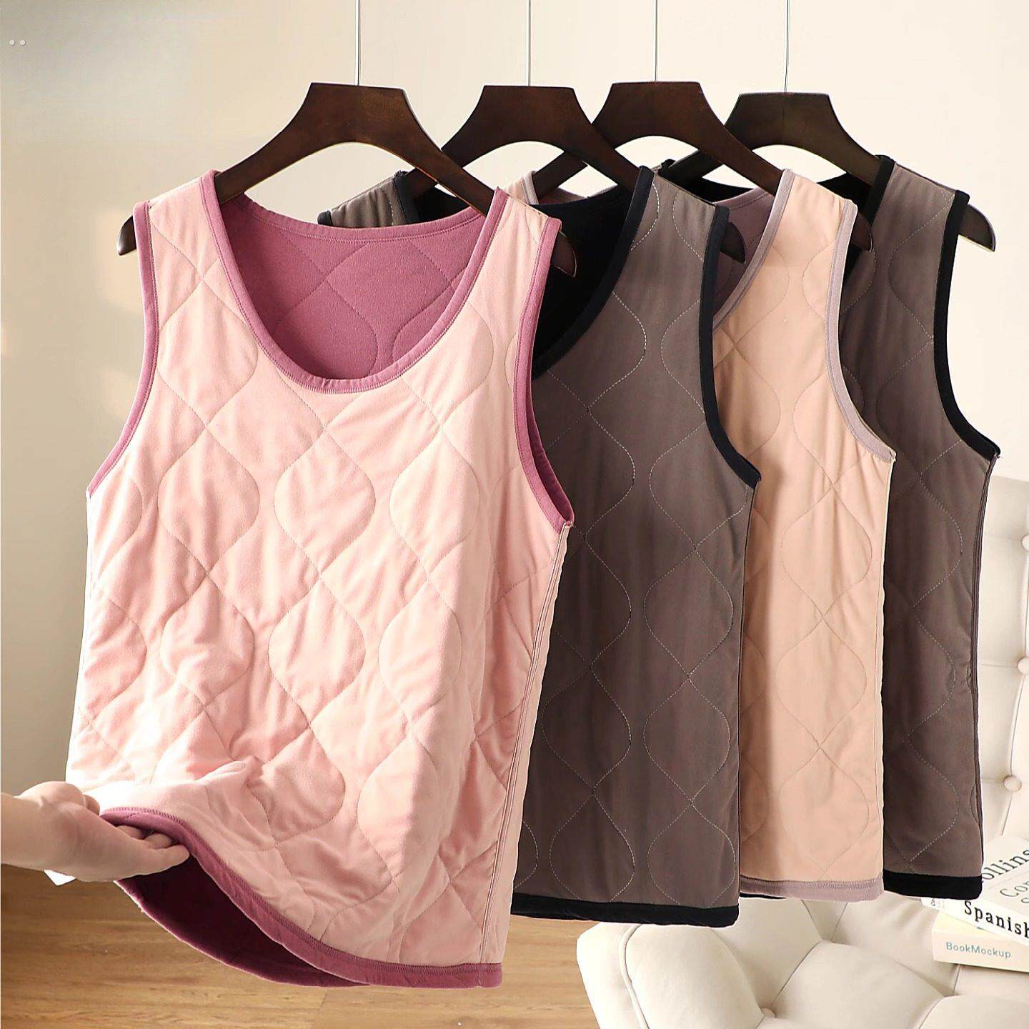 冬季保暖背心女款三层加厚夹绒内搭男士内衣上身羊绒贴身打底马甲