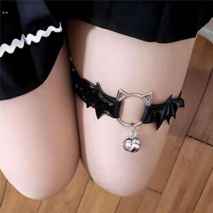 哥特恶魔翅膀猫爪吊坠皮革腿环女生亚文化性感腿饰可拆卸腿环吊坠