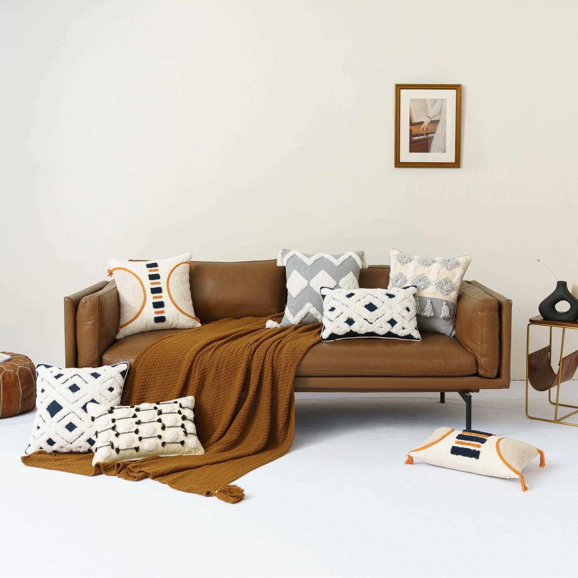 直销新款跨境几何簇绒短绒波浪线条流苏菱格菱形靠枕靠垫靠背抱枕,居家布艺,抱枕被,淘宝优惠券,粉丝福利购,淘宝优惠卷