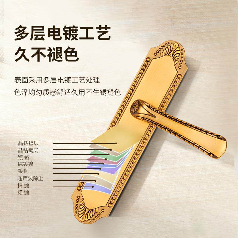 直销新款欧式卧室房间室内门黄古铜执手锁静音锁体锌合金实心把手