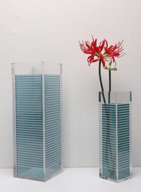 现代简约创意亚克力线条透明花器样板房书房茶几家居客厅装饰摆件