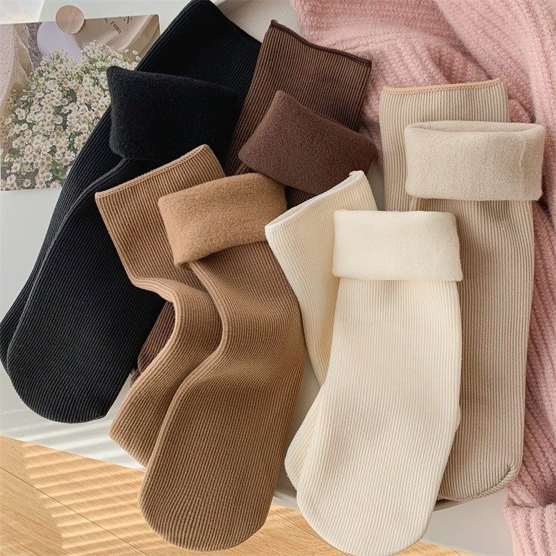 加绒保暖雪地袜子女秋冬季防寒加厚短袜子中筒袜月子袜发热地板袜