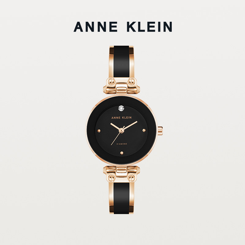 ANNE KLEIN轻奢女表石英手表黑盘玫瑰金时尚腕表送女友礼物