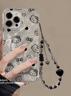 黑色爱心小猫适用于荣耀500手机壳400300Magic8/7/6pro1保护套200PRO女X70i荣耀90/80/GTpro畅玩70plus60闪银