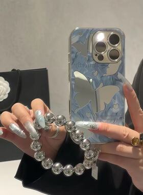 蓝色英文蝴蝶适用于红米K90手机壳k80k70pro60女Note15PRO+13/12pro小米15保护套17Ultra14procivi1sK50玻璃