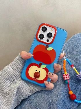 蓝底红色水果适用于opporealme14PRO手机壳15/1312realmegtneo7se/7x/6真我GT6/8pro新款realmev60大孔保护套