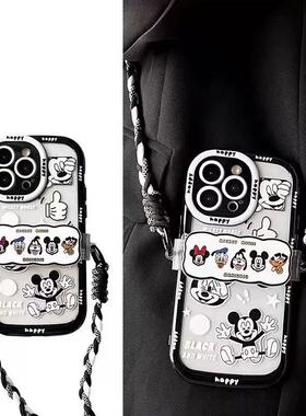 黑白米奇背带适用于OPPOFindX8手机壳X9proX7Ultra/X6Reno15pro14/13女K12X/10/9S保护套A6GTA3X/A2/R17奶油