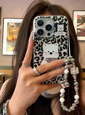 黑色豹纹小狗适用于OPPOFindX9X8/X7Ultra/X6/X5手机壳Reno15/14/13保护套真我realme15/12X/K11A6pro/A5闪银