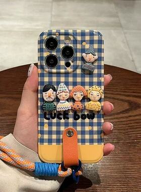 蓝白格子波点适用于红米K90promax手机壳Note15PRO+14保护套K70E/90/60至尊K40S30pronote13/12/11小米大眼睛