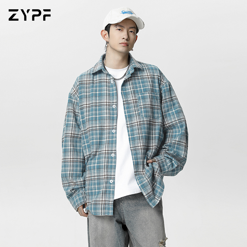 只要平凡男士衬衫长袖2025新款休闲格子衬衣宽松美式痞帅大码外套