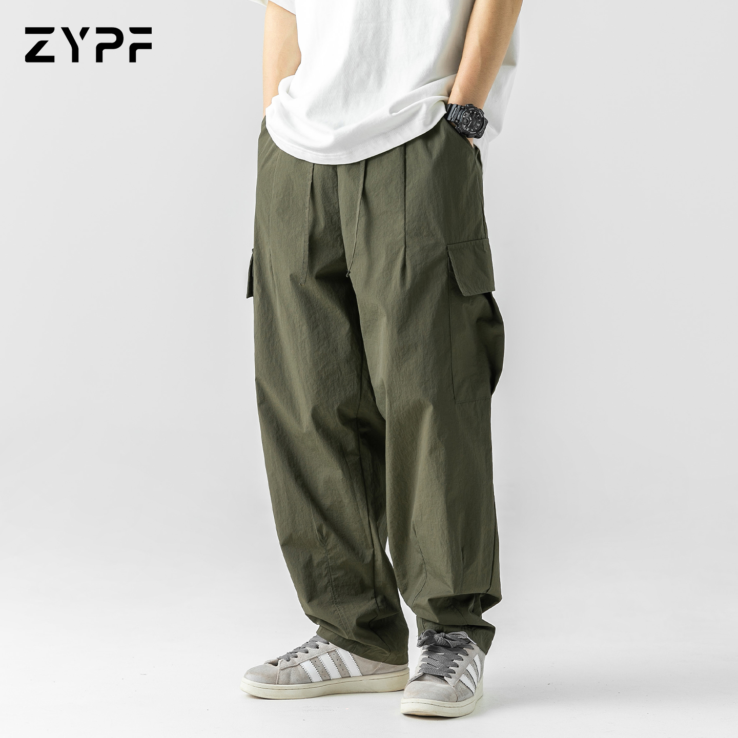 只要平凡美式休闲工装夏季男士款户外运动登山机能打褶显瘦长裤子