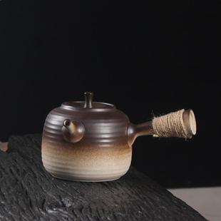 复古煮茶家用陶壶800毫升功夫茶电陶炉碳炉明火侧把壶养生烧水壶