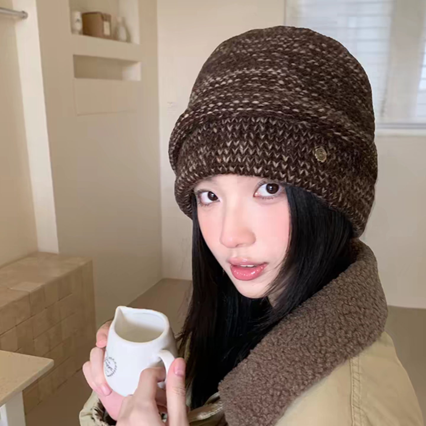 韩系女冬季保暖针织堆堆帽