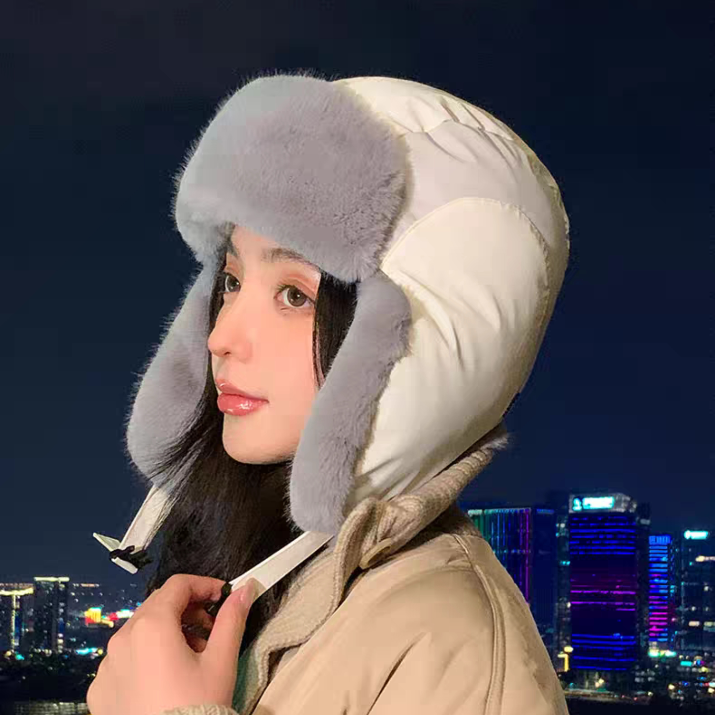 冬季女款加绒防风雷锋帽