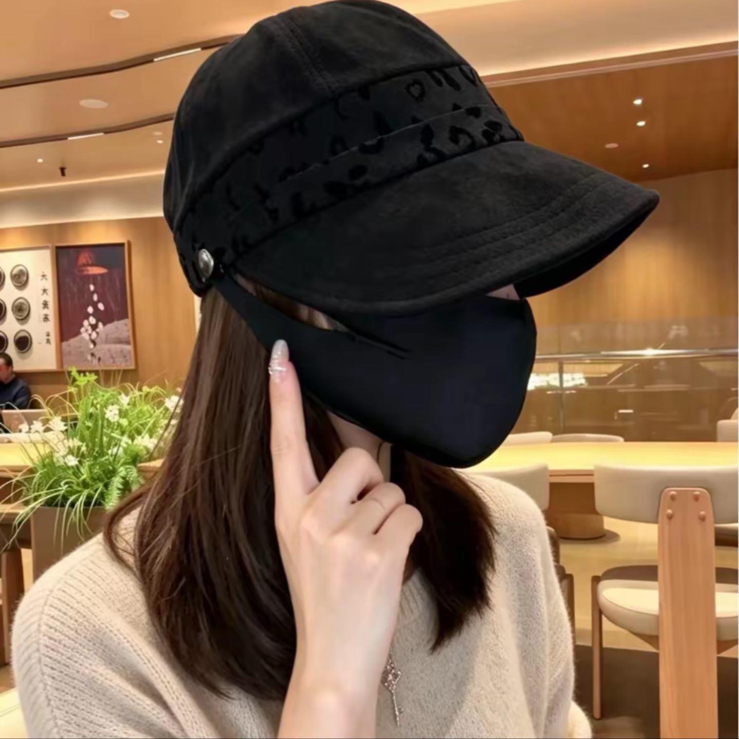 秋冬复古保暖宽檐麂皮绒鸭舌帽