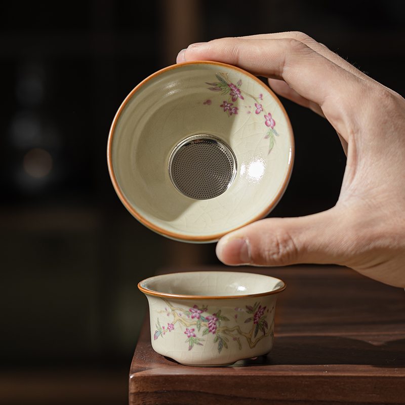 米黄汝窑茶漏陶瓷茶滤陶孔泡茶神器茶叶过滤网功夫茶具配件滤茶器