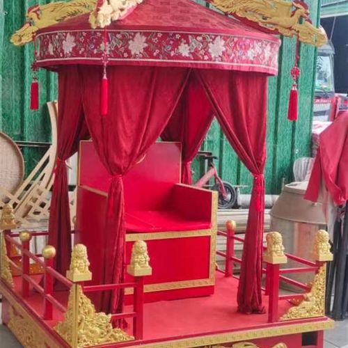 圆顶汉婚步撵中式婚礼唐明制凤撵可拆卸十六抬大花轿八抬描金木雕