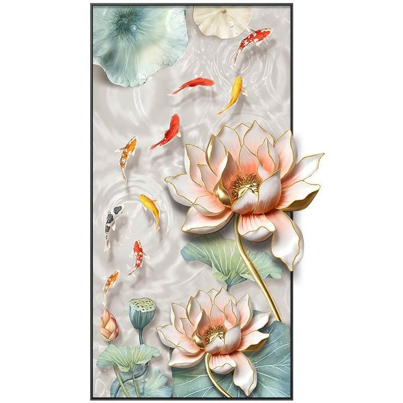 九鱼图玄关装饰画轻奢入户门正对墙高端挂画现代走廊过道立体壁画图片
