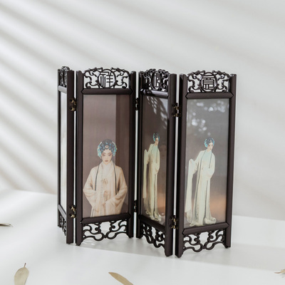 2020新款 复古古风双面四联屏风摆件 影楼中国风仿古典相框摆台