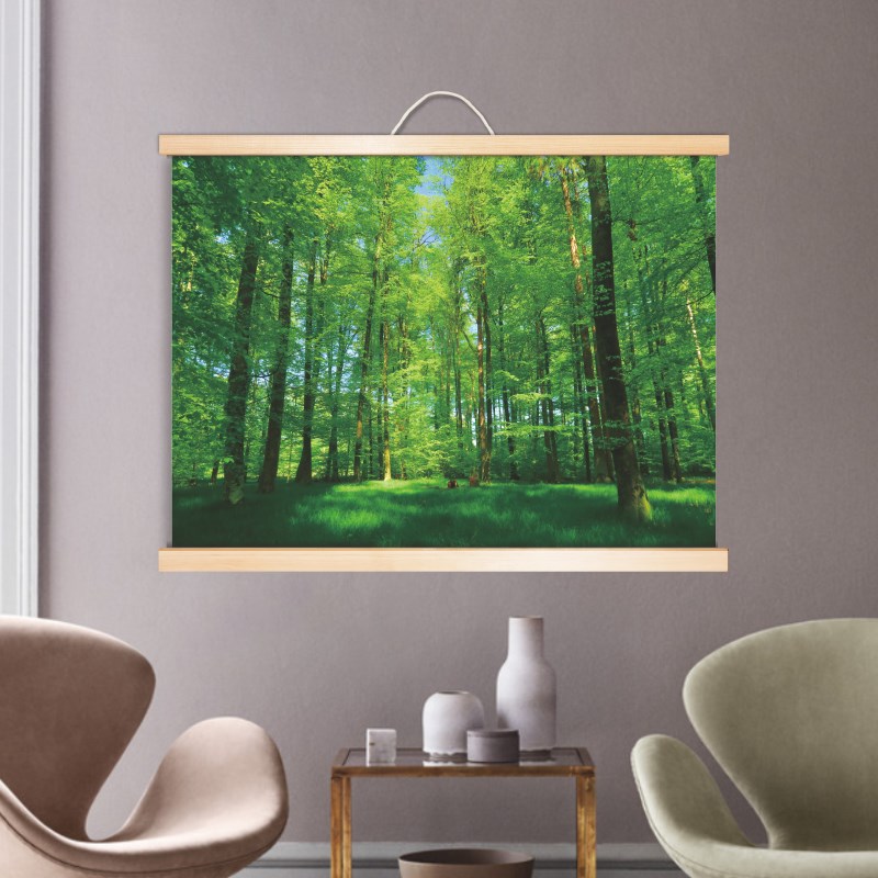 树木森林树林田园风景画玄关实木卷轴挂画儿童房间护眼图客厅装饰图片