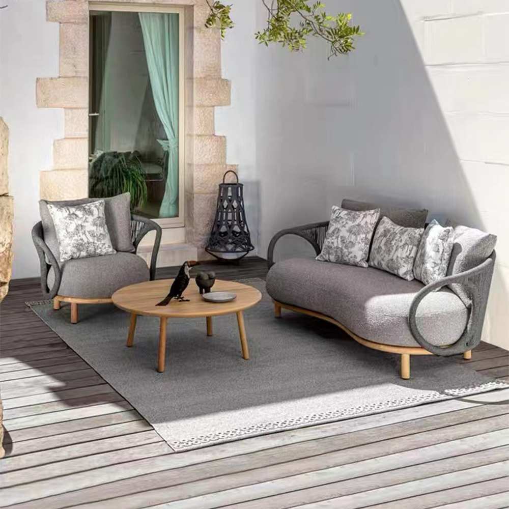 户外藤编沙发柚木花园酒店设计师休闲懒人躺床茶几阳台组合家具