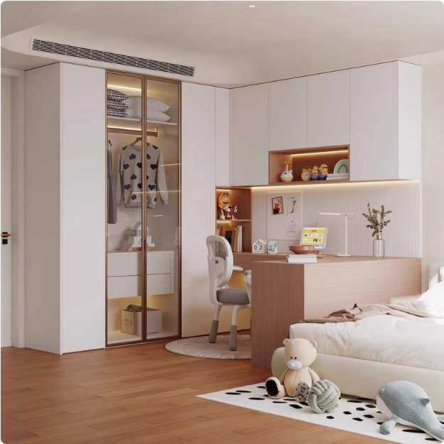 E0ENF男孩女孩公主房实木儿童转角书桌书柜一体家具带抽屉学习桌