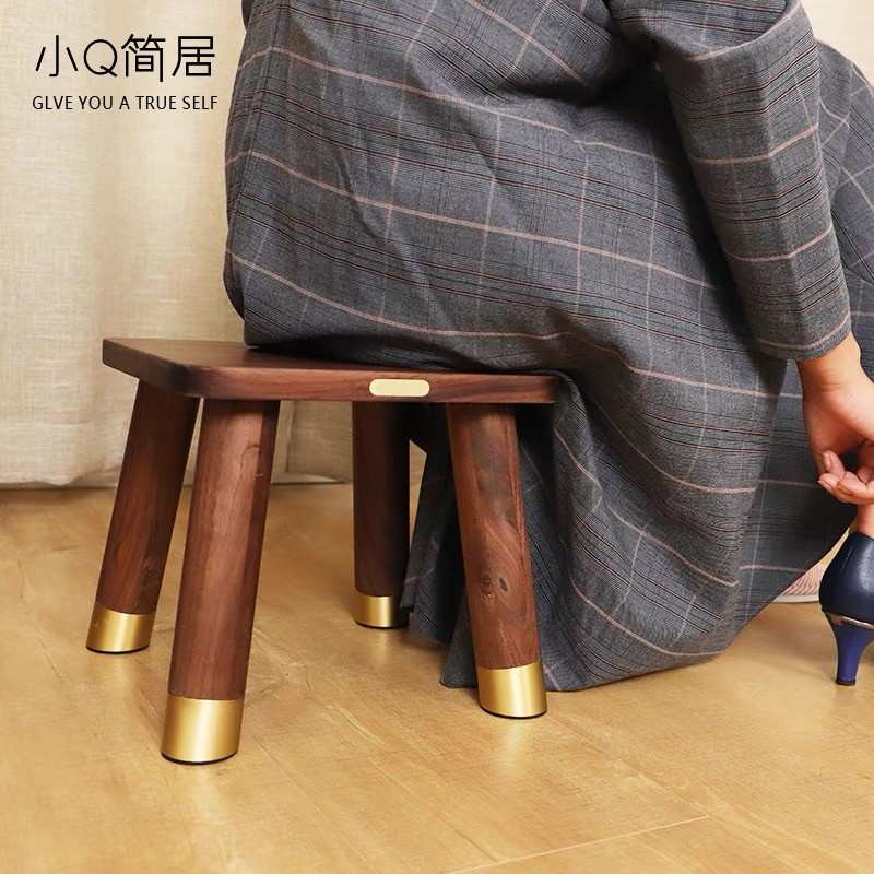 实木小板凳黑胡桃家用木头凳儿童小方凳客厅卧室复古新中式矮凳子