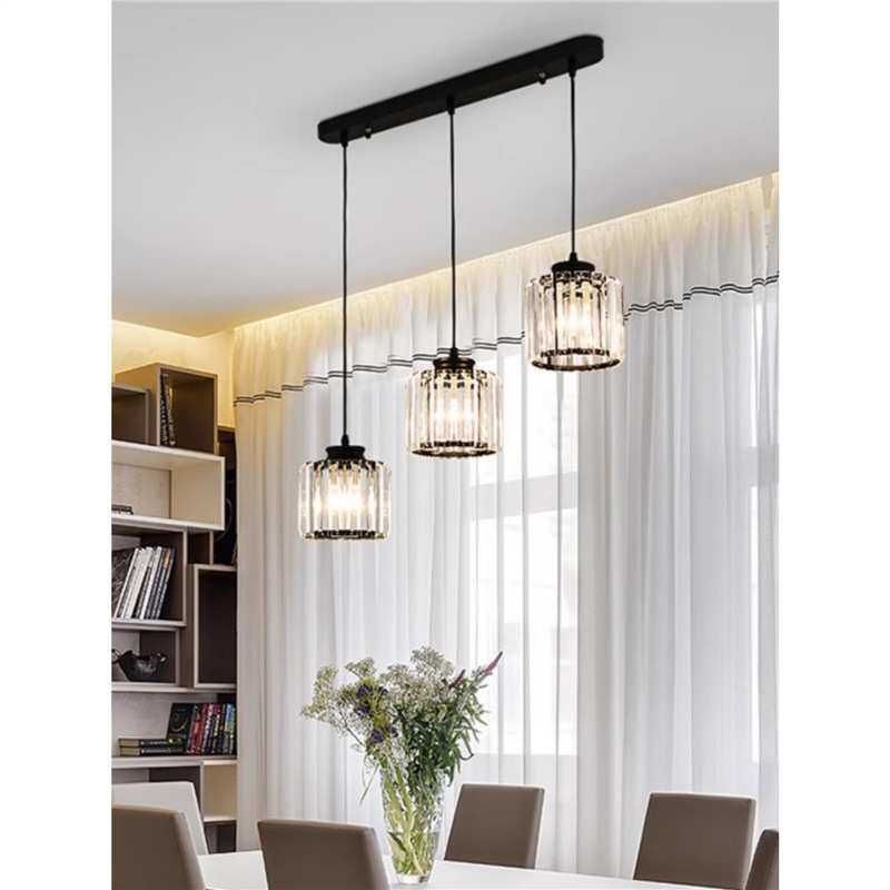 餐厅灯轻奢吊灯水晶灯三头简约现代饭厅餐桌吧台创意圆罩厨房灯具