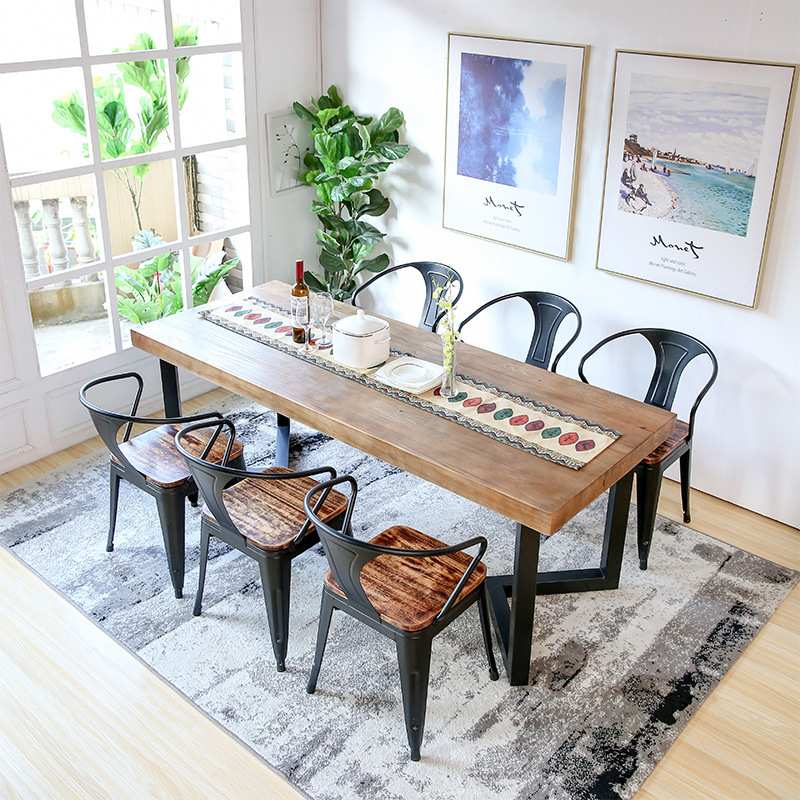 简约现代客厅实木餐桌 主题餐厅餐饮餐桌椅小户型铁艺休闲餐桌