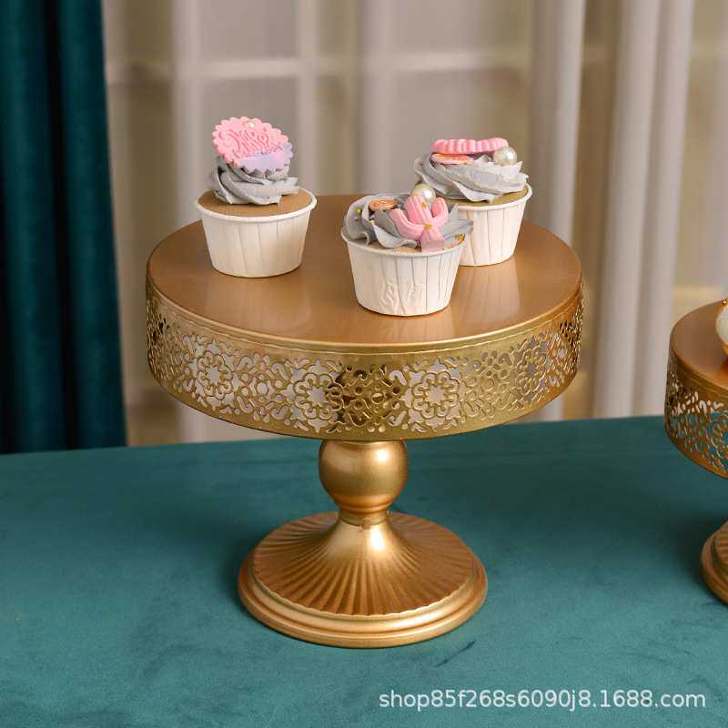 欧式金色圆形蛋糕架三件套婚庆摆台道具跨境托盘点心甜品台展示架
