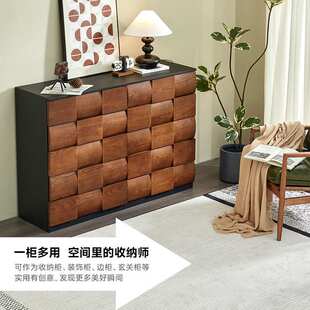 法式中古风涟漪斗柜客厅复古卡门柜组合实木大储物柜卧室床边柜子