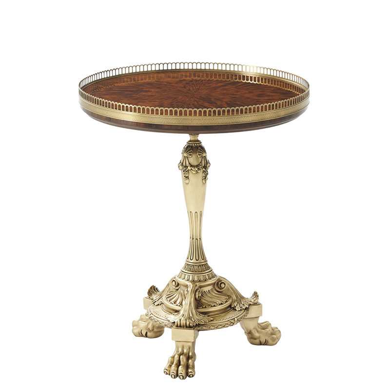 英式全铜小茶几新古典木纹拼花客厅圆几亚历山大拉卡萨样板房家具