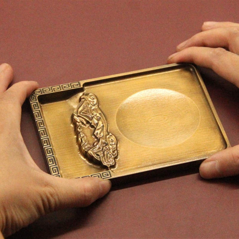 明色天池之巅黄铜砚台仿古水墨国画书法文房四宝墨池笔洗台砚