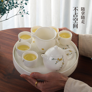 家用客厅简约白瓷茶壶茶杯小套泡茶陶瓷礼盒礼品 素茗功夫茶具套装
