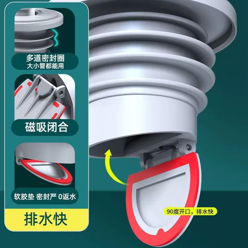 下水管防臭密封圈塞洗手脸盆堵口器厨房洗衣机排水管道防返臭神器