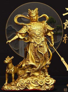纯铜二郎神真君神像站像家居玄关桌面摆件二郎显圣真君杨戬哮天犬