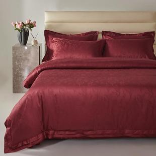 轻奢婚庆红色结婚全棉贡缎S提花四件套婚嫁喜被套件床上用品