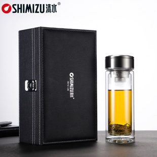 水杯茶杯便携 清水双层玻璃杯耐热泡茶杯大容量家用杯子男士