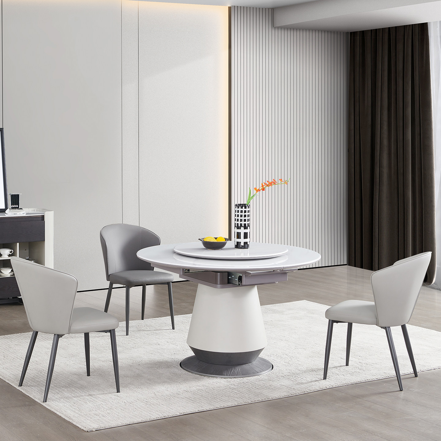 超晶石圆形高档家用餐桌大理石奢石微晶石饭桌欧式高级圆桌旋转盘